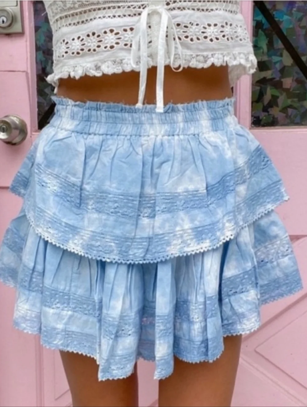 LoveShackFancy Pacific Indigo Hand-Dye Ruffle Mini Skirt Cottagecore Boho Tiered